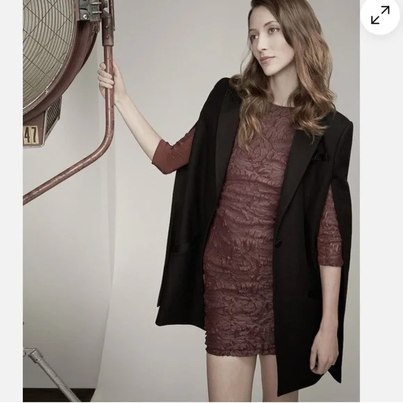 Haute Hippie Laser Cut Rose Pattern Faux Leather Fitted Maroon Dress Size S Haute Hippie Laser Cut Rose Pattern Faux Leather Fitted Maroon Dress Size S
